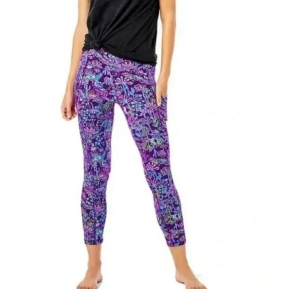 NWT Lilly Pulitzer Weekender Mid Rise Mid Leggings Purple Berry Conga XXS #9204